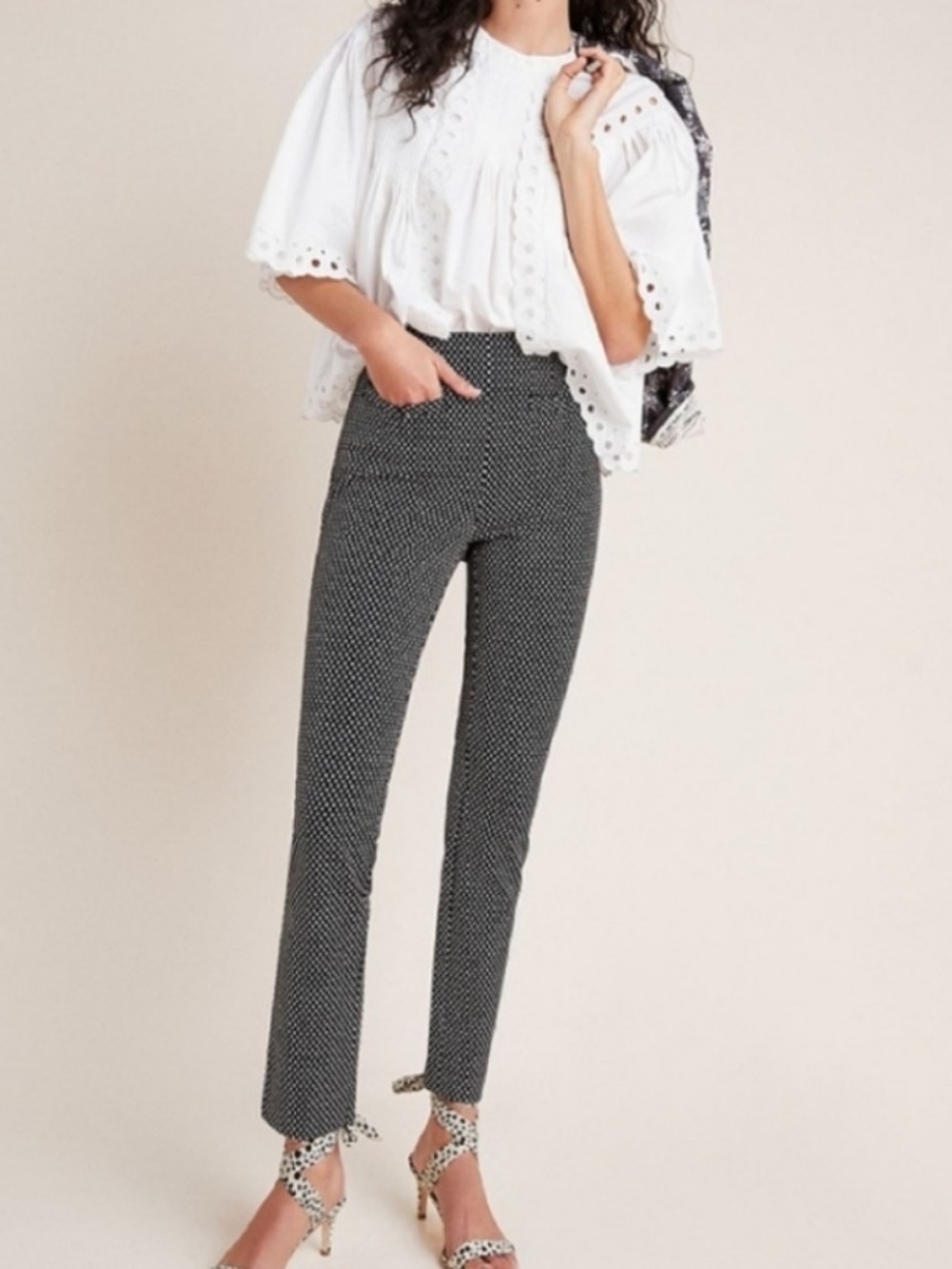 Anthropologie The Essential Slim Polka Dot Printed Pants Size 10